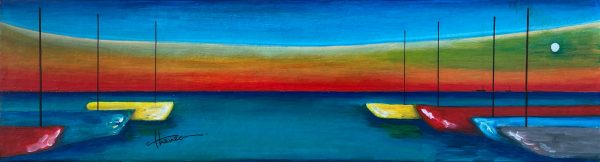 quadro pace – arte contemporanea-imperturbabilita_imperturbability_contemporary art_colorful_evening light time_sea_calm_moon_sky_blue_athenea sosa